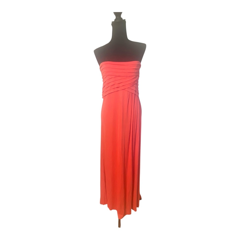 ICE Iceberg Coral Pink Strapless Ruched Pleated Maxi Dress IT 44 US 8 NWT